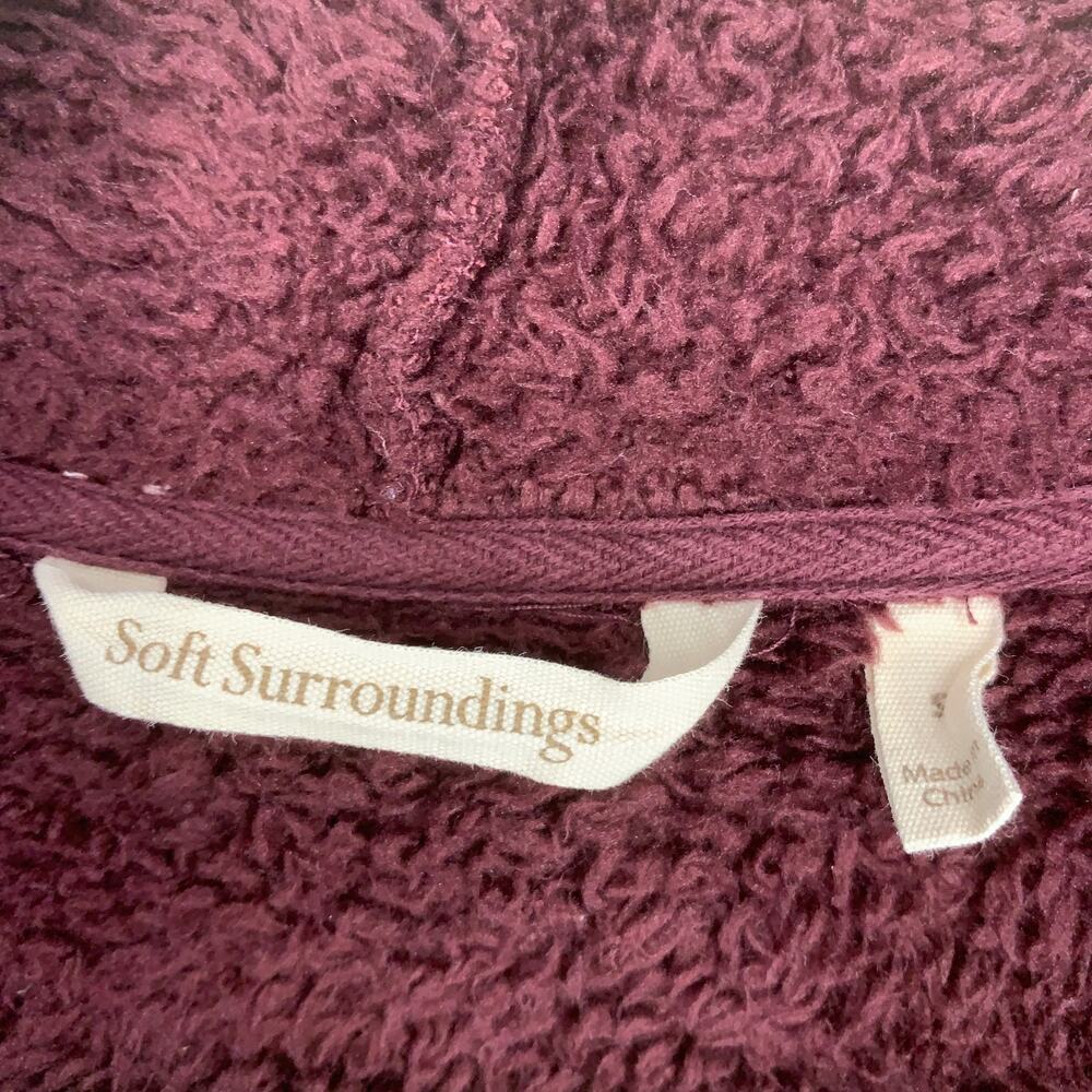 Soft Surroundings Teddy Fleece Drape Snap Jacket Burgundy Sz S Pockets 2CV88 - Picture 3 of 7